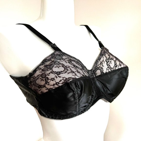 Vintage 70's-80's Edith Lances Minimizing Hand Sewn Bra Style 453 Black - Picture 6 of 16